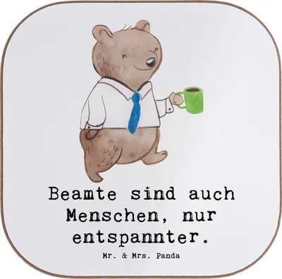 Produktbild von Mr. & Mrs. Panda Tischuntersetzer Beamtin Entspannt - Weiß - Geschenk, Coaster, gläseruntersetzer, Beamtenstatus, Holzuntersetzer, kreative Geschenke, Untersetzer Gläser