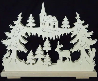 Produktbild von Schwibbogen mit der Seiffener Kirche Rehbock und Beleuchtung BxHxT 44x34x7cm NEU