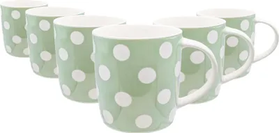 Produktbild von Nicola Spring Simply Home Steingutbecher – 350 ml – Grün & Weiß gepunktet – 6er-Pack