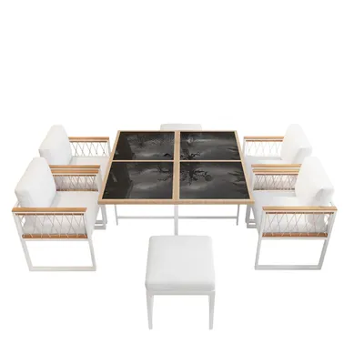 Produktbild von Garten-Essgruppe mit Esstisch, 2 Hocker und 4 Stühlen, (7-tlg), Gartenlounge-Set, Gartenmöbelset, Sitzgruppe