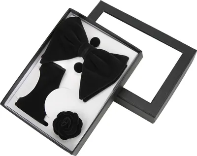 Immagine prodotto di 5pcs Tie Bow Set Easy Handle Classic Elegant Men's Bows Pocket Square Cufflinksage Corsage for Birthday Giftblack