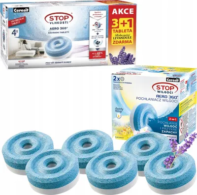 Obrázok produktu pre Ceresit Absorpčné tablety 450 g 1x Levanduľa 3x normálne + 2x Ceresit Absorpčné tablety 450 g Divoký kvet