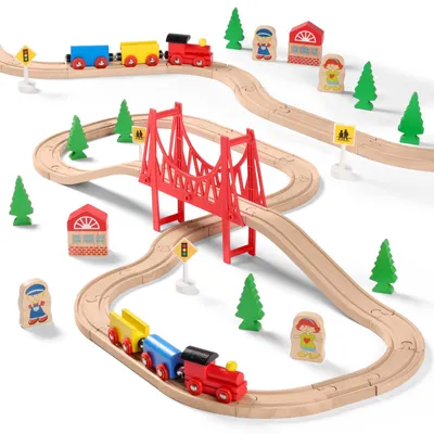 Produktbild von SainSmart Jr. Holzeisenbahn Set, 37 Teile, kompatibel mit Brio, ab 3 Jahren