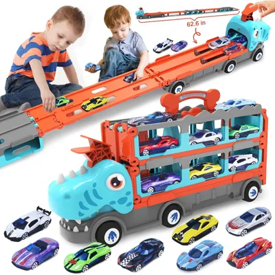 Productafbeelding van Vrachtwagen speelgoed - Speelgoedauto's - Transportspeelgoed - Set van 8 raceauto's - Voor jongens van 3 jaar