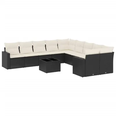 Produktbild von vidaXL 11-tlg. Garten-Sofagarnitur mit Kissen Schwarz Poly Rattan