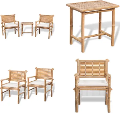 Immagine prodotto di vidaXL Set bistrot 3 pezzi con cuscini in bambù - Set di mobili da giardino - Set di mobili da giardino - Tavolo da giardino - Tavoli da giardino