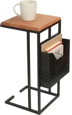 Produktbild von C-förmiger Beistelltisch mit Zeitschriftenablage, Holz und Metall