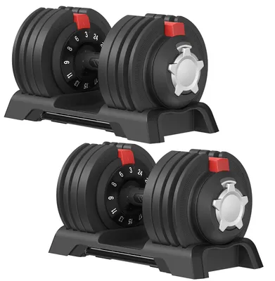 Produktbild von Verstellbare Hanteln 12-in-1 2er-Set | Schwarz-Rot | 20x40x21cm