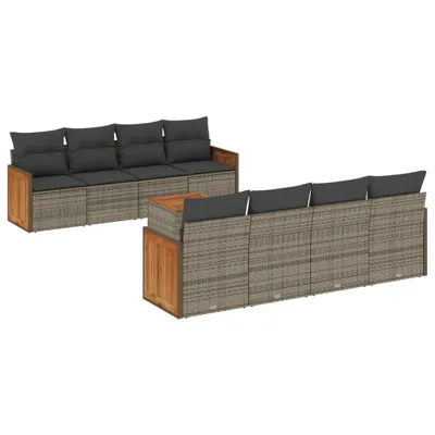 Produktbild von 9-tlg. Garten-Sofagarnitur mit Kissen Grau Poly Rattan