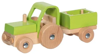 Image de Tracteur en bois Goki avec remorque – Véhicule jouet pour enfants