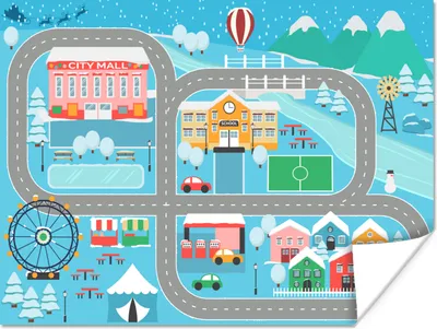 Produktbild von MuchoWow® Poster Schnee - Schule - Dorf - Blau 40x30 cm - Plakate für die Wände - Poster Wohnzimmer