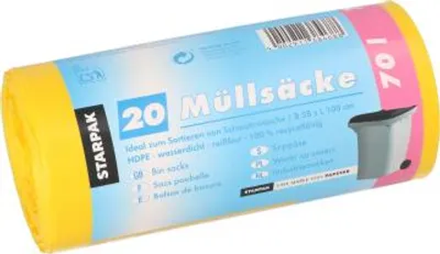 Zdjęcie produktu dla 500 worków na śmieci Papstar, HDPE 70 l 100 cm x 58 cm żółte 90461