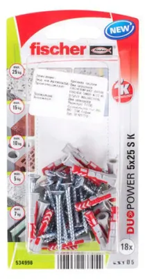 Zdjęcie produktu dla Fischer 534996, Zestaw śrub i kotw, Nylon, Szary, Czerwony, Pozidriv, PZ2, CE