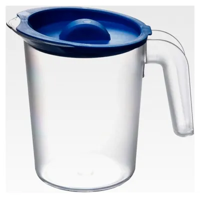 Produktbild von Kunststoffkrug, 500 ml, transparent, mattiert, mit blauem Deckel