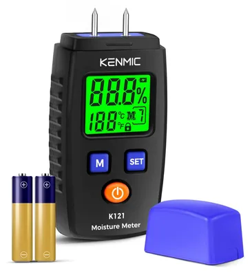 Productafbeelding van Vochtmeter hout - Houtvochtmeter pin-type - 2 pinnen - LCD-scherm met groene verlichting - Voor brandhout en bouwmaterialen