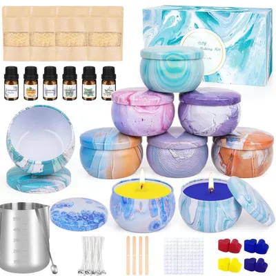 Immagine prodotto di Kit per realizzare candele fai da te, con cera d'api, 234 pezzi, 488g di cera d'api, 6 oli profumati, 8 blocchi di colore, 9 contenitori