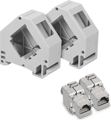 Produktbild von kwmobile Keystone Modul und Hutschienenadapter Set - passt auf genormte Hutschiene - 2x CAT 6A Module 2x Halter - RJ45 Buchse geschirmt - werkzeuglos