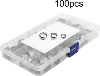 Image de gamme de 100 colliers de serrage en acier inoxydable à compression simple à oreille, à réglage continu