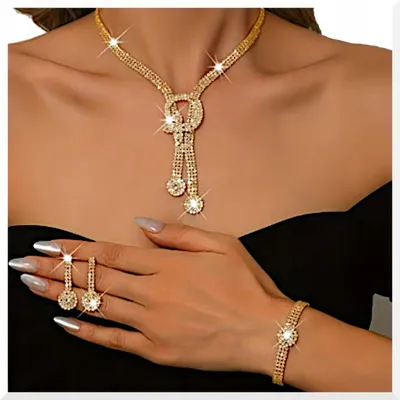 Produktbild von Damen Schmuckset Kette, Ohrringe und Armband aus Zinklegierung - Gold mit Zirkonia