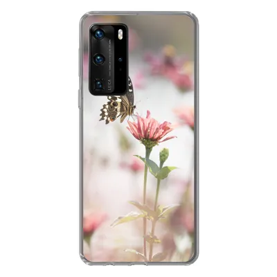 Produktbild von MuchoWow® Handyhülle Schutzhülle Hülle für Huawei P40 Pro Schmetterling - Blume - Rosa Silikon Softcase Handy Hülle - Schutz