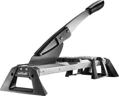 A close-up studio shot of a wolfcraft vinyl and laminate cutter against a white background.