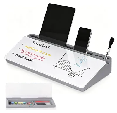 Image de Tableau blanc magnétique pour bureau - Organisateur avec 2 marqueurs et espace de rangement