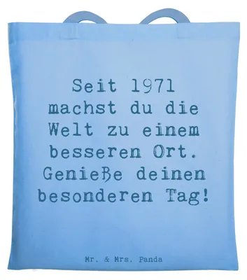 Produktbild von Mr. & Mrs. Panda Shopping Tasche Spruch 1971 Geburtstag - Sky Blue - Geschenk, Jutebeutel, Jahrgang, Alles gut zum, Happy Birthday, Tote Bag, Geburtstagsgeschenk