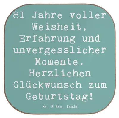Produktbild von Mr. & Mrs. Panda Tischuntersetzer Spruch 81. Geburtstag - Meeresbrise - Geschenk, liebevoll gestaltet, gläseruntersetzer, Weisheit, Tassenuntersetzer, Untersetzer Tasse