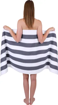 Produktbild von Betz XXL Saunatuch 70 x 180 cm STREIFEN BERLIN  Badetuch 100% Baumwolle Farbe – weiss/dunkelgrau