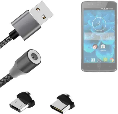 Produktbild von K-S-Trade Hochwertiges Magnet-Lade-kabel Sync-Kabel Daten-Kabel für Qilive Q4 5.0 mit USB-Typ-C-Anschluss und Micro-USB-Anschluss 2A bis zu 480mbps