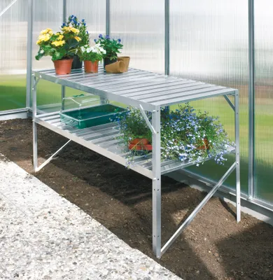 Produktbild von Alutisch, 2 Ablagen, 121x54x76cm, alu