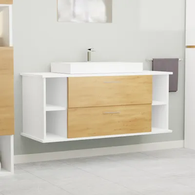 Produktbild von Garlivo Waschbeckenunterschrank GLA-120 Eiche mit Schubladen, Badezimmer Waschtischunterschrank hängend , Breite 120 cm, Soft-Close, Push-to-Open/ Tip-On