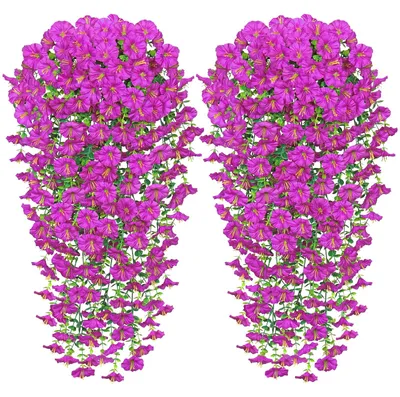 Image de 2 fleurs suspendues artificielles avec des feuilles d'eucalyptus, plantes suspendues artificielles pour le mur, pour l'intérieur, le jardin, la décoration de mariage (fuchsia)