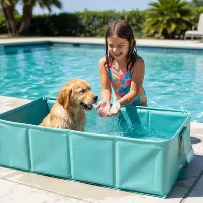 Imagen del producto de Piscina plegable para mascotas: 80 x 40 x 20 cm, bañera antideslizante para perros y gatos, piscina portátil para jardín y hogar