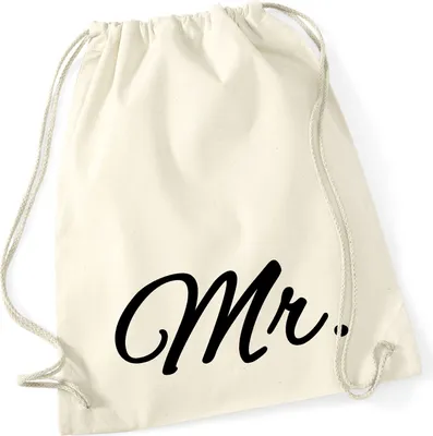 Produktbild von Huuraa Turnbeutel Mr. Schriftzug 12 Liter Natural Baumwolle Rucksack Geschenkidee