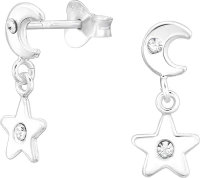 Produktbild von Ohrringe Ohrstecker 925 Sterling Silber vergoldet Ohrhänger Mond und Stern mit Kristallen Material - Silber