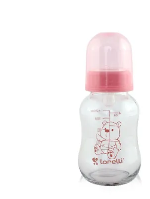 Produktbild von Lorelli Baby Glasflasche 120 ml Babyflasche, Trinkglasflasche, Deckel, Sauger pink