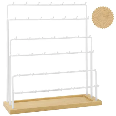 Productafbeelding van Solidchoice - Houten Oorbellenhouder met 6 Lagen en 42 Haken (Wit)