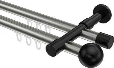 Produktbild von Interdeco Innenlaufstange / Gardinenstange mit Innenlauf Edelstahl-Optik / Schwarz, Typ Prestige Luino (Kugel), 20 mm Ø 2-läufig, 480 cm