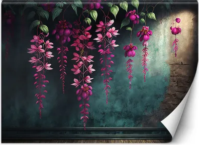 Produktbild von Vlies fototapete Hängende Blumen auf einem Betonhintergrund 250x175 cm Feeby Lila inkl. Kleber einfache Montage