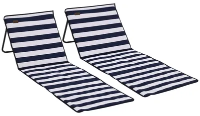 Produktbild von 2er Set Strandliegen klappbar, verstellbare Rückenlehne, 142x51x40 cm, Blau-Weiß gestreift, weich gepolstert, Seitentasche, inkl. Tragegurt