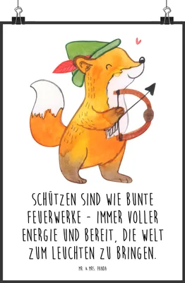 Produktbild von Mr. & Mrs. Panda Bild Schütze Astrologie DIN A2 - Weiß - Geschenk, wanddeko, Geschenkidee, Wandbild, Sternzeichen, Tierkreiszeichen, Kunstdruck, drucke, Plakat