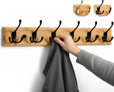 Produktbild von Wandgarderobe 59 cm, 6 Haken, Holz und schwarz, für Flur