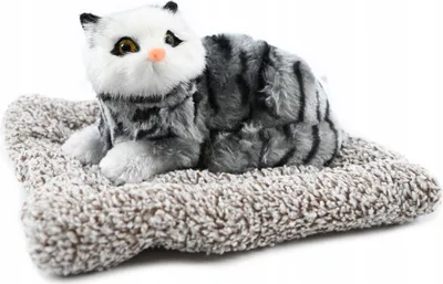 Produktbild von Realistische Schlafende Katze Deko - Figur auf Kissen - Weiches Kunstfell & Liebevolle Details