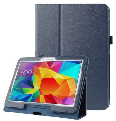 Image de subtel Étui avec stand intégré pour tablette Samsung Galaxy Tab 4 10.1 (SM-T530 /SM-T531 /SM-T533 /SM-T535) - Cuir synthétique, couleur bleu foncé Housse Pochette bookstyle case avec protection 360°