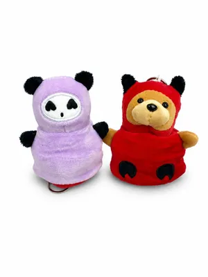 Produktbild von Wendeplüsch Schlüsselanhänger Dämonenbär Panda 10 cm 2-in-1 Plüschtier Anhänger für Schlüssel und Tasche