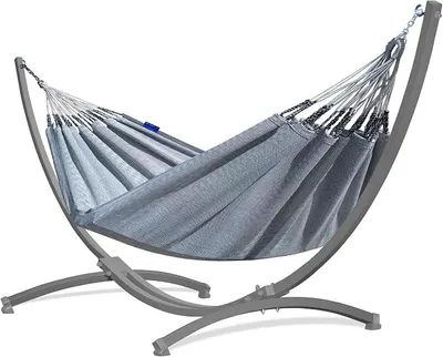 Produktbild von Outdoor Hängematte mit Gestell für 2 Personen I Medelin - 100% Baumwolle Doppelhängematte 230x160, 200kg I Hängemattengestell 220kg, wetterfest
