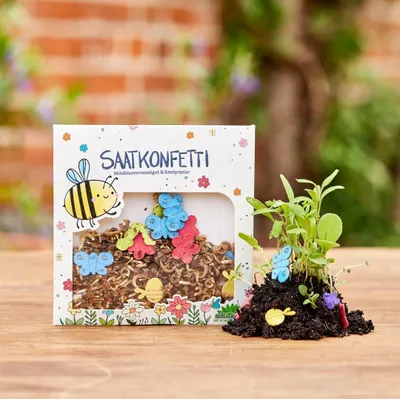 Produktbild von Buntes Saatgutkonfetti für Kinder Wildblumensamen in Saatpapier-Figuren