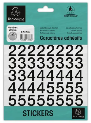 Zdjęcie produktu dla Exacompta 67373E, Numer, symbol, Czarny, Winyl, 2 ark., 20 mm, 40 g