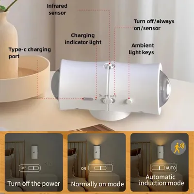 Produktbild von LED-Nachtlichter - Wandleuchten mit Bewegungssensor - Auf- und Abwärtslicht - Wiederaufladbar - Magnetisch - 1500 mAh - 4er-Set - Weiß